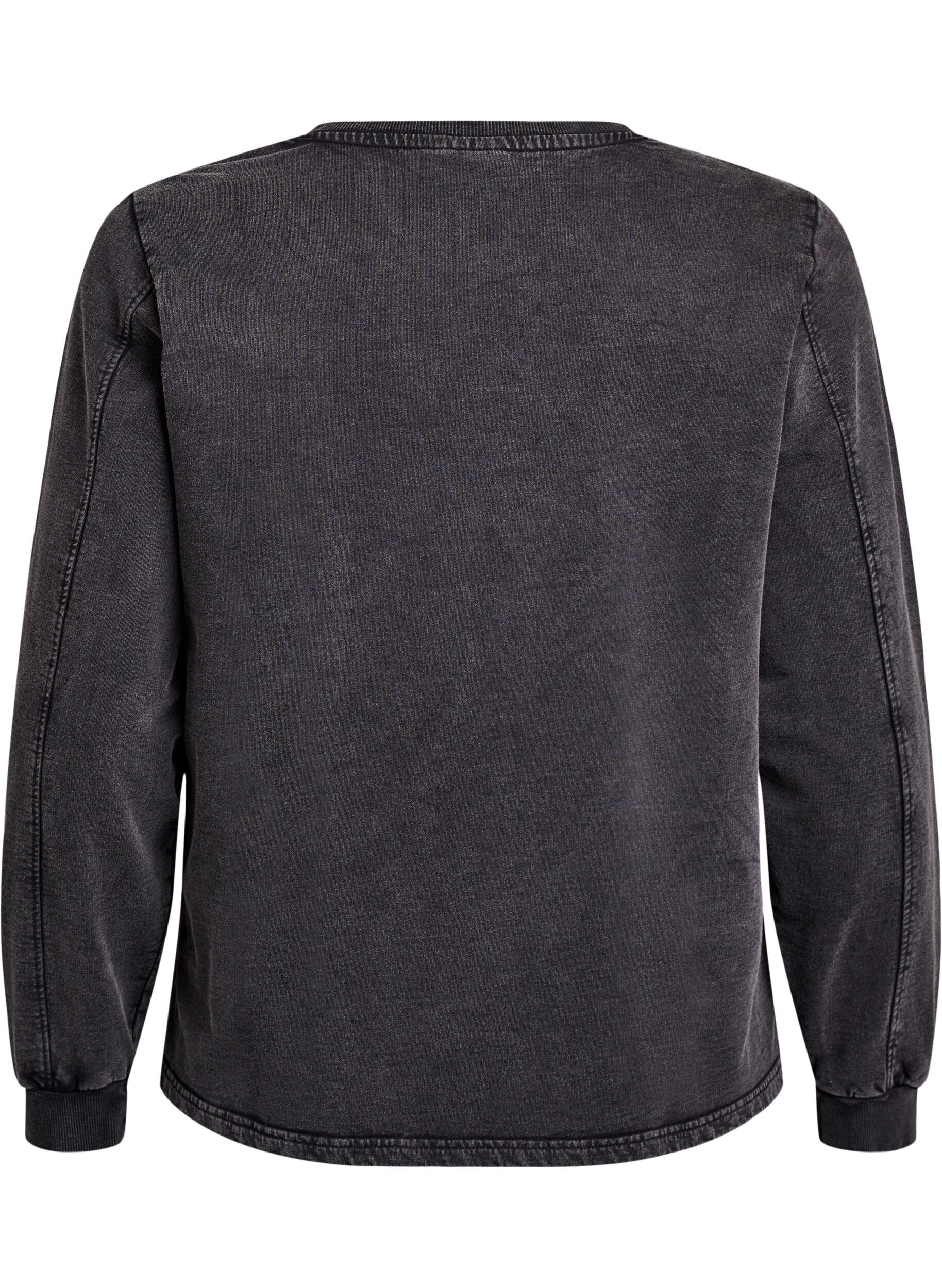 Zizzifashion Sweatshirt with rhinestones and washed effect, Dark Grey, Packshot image number 1