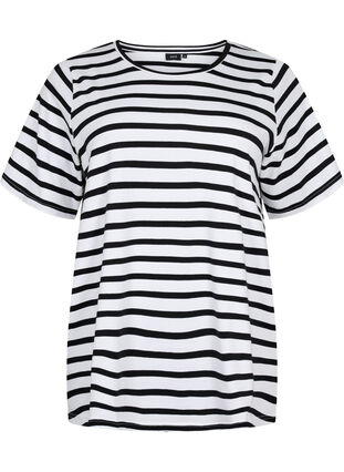 Striped T-shirt in organic cotton, Black Stripes, Packshot image number 0