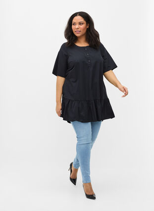 Short-sleeved A-line tunic in cotton, Black , Model image number 2