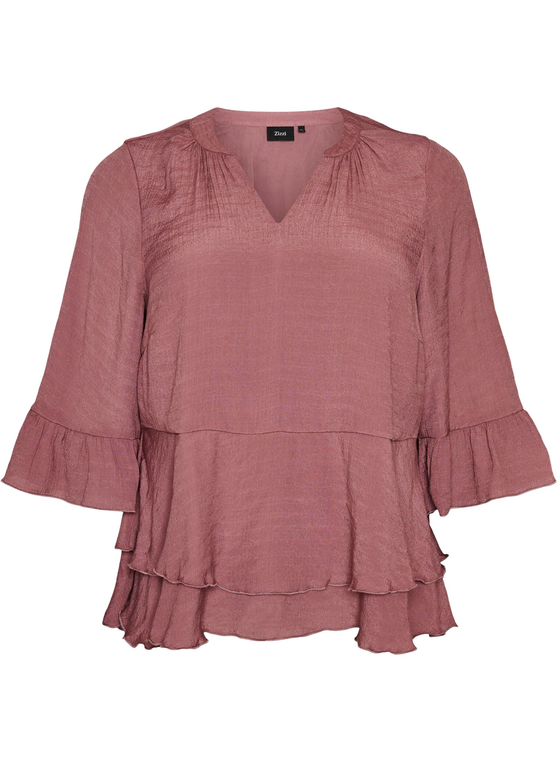 Blouse with 3/4-sleeves and ruffle details