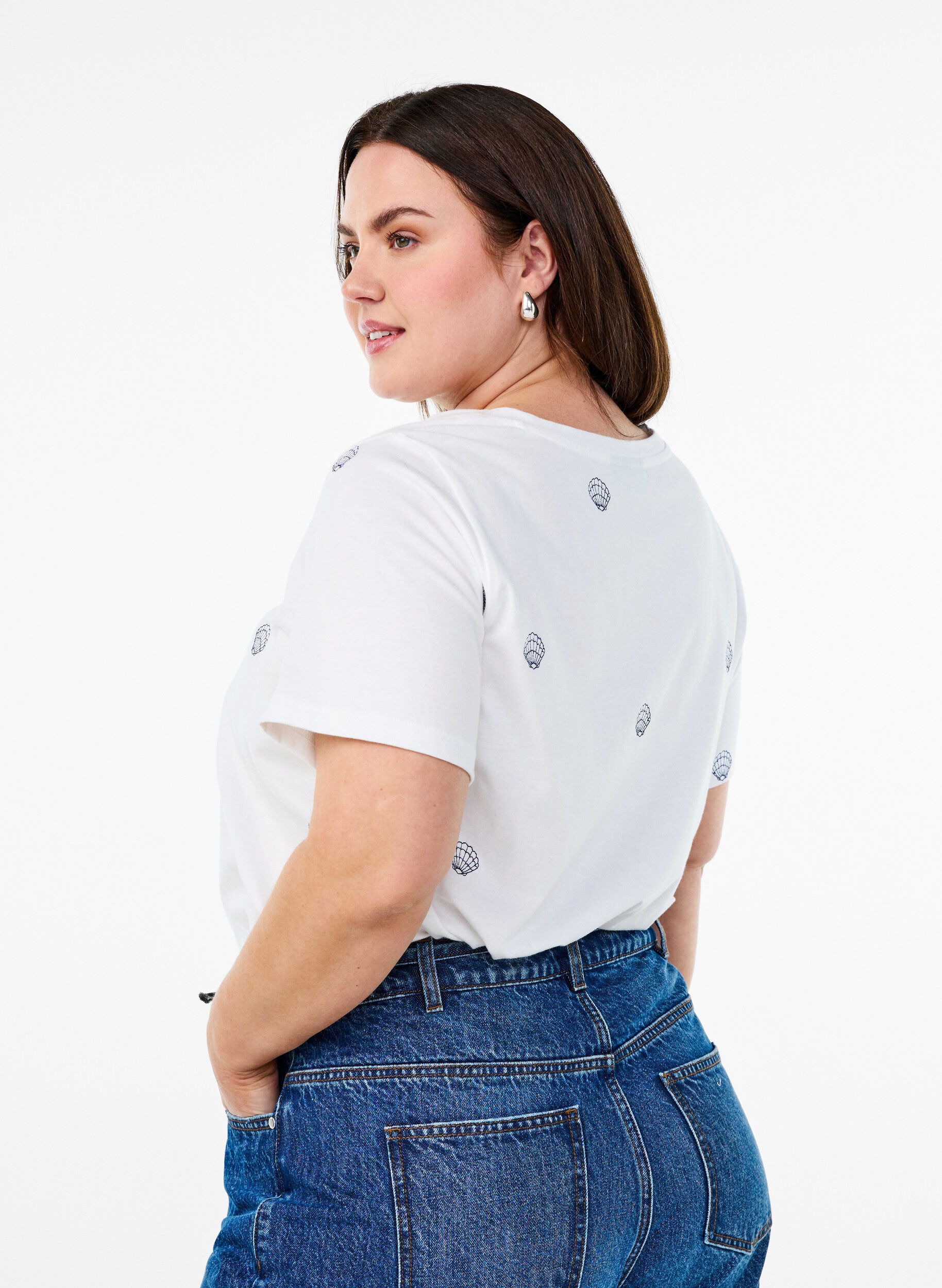 ZizzifashionT-shirt in organic cotton with embroidered motifs, White, Model image number 2