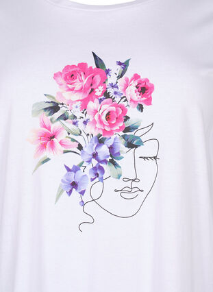 Cotton T-shirt with flowers and portrait motif, B. White Face Flower, Packshot image number 2