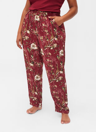 Pyjamas pants with floral print, Cabernet Flower Pr., Model image number 2