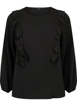 Long sleeved blouse with ruffles, Black, Packshot image number 0