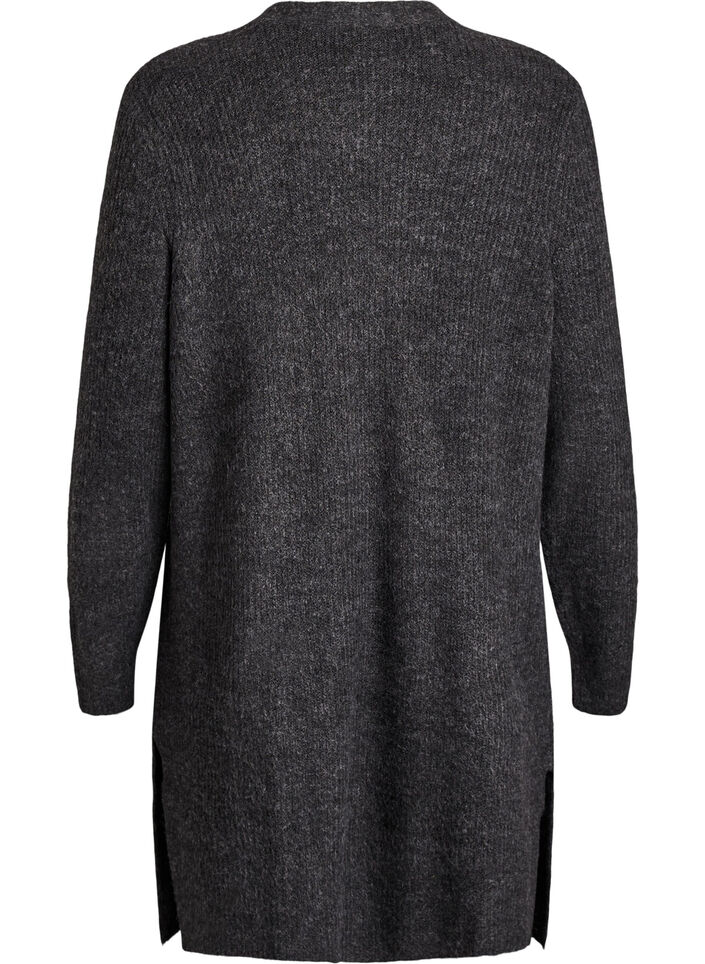 FLASH - Long ribbed cardigan with an open front, Dark Grey, Packshot image number 1