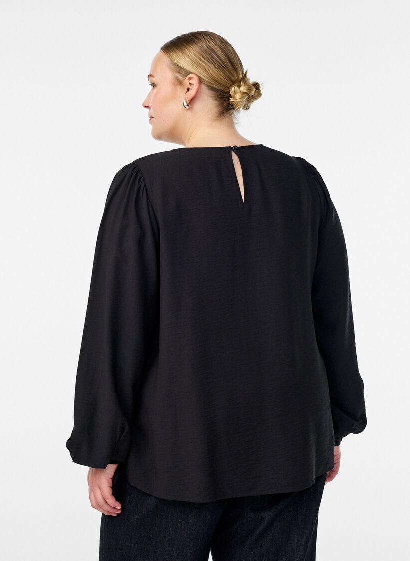 Long-sleeved viscose blouse, Black, Model image number 2