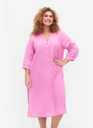 Long shirt dress with 3/4 sleeves, Begonia Pink, Model image number 0