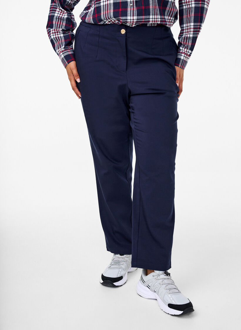 Straight fit trousers with a high waist, Blue, Model image number 2