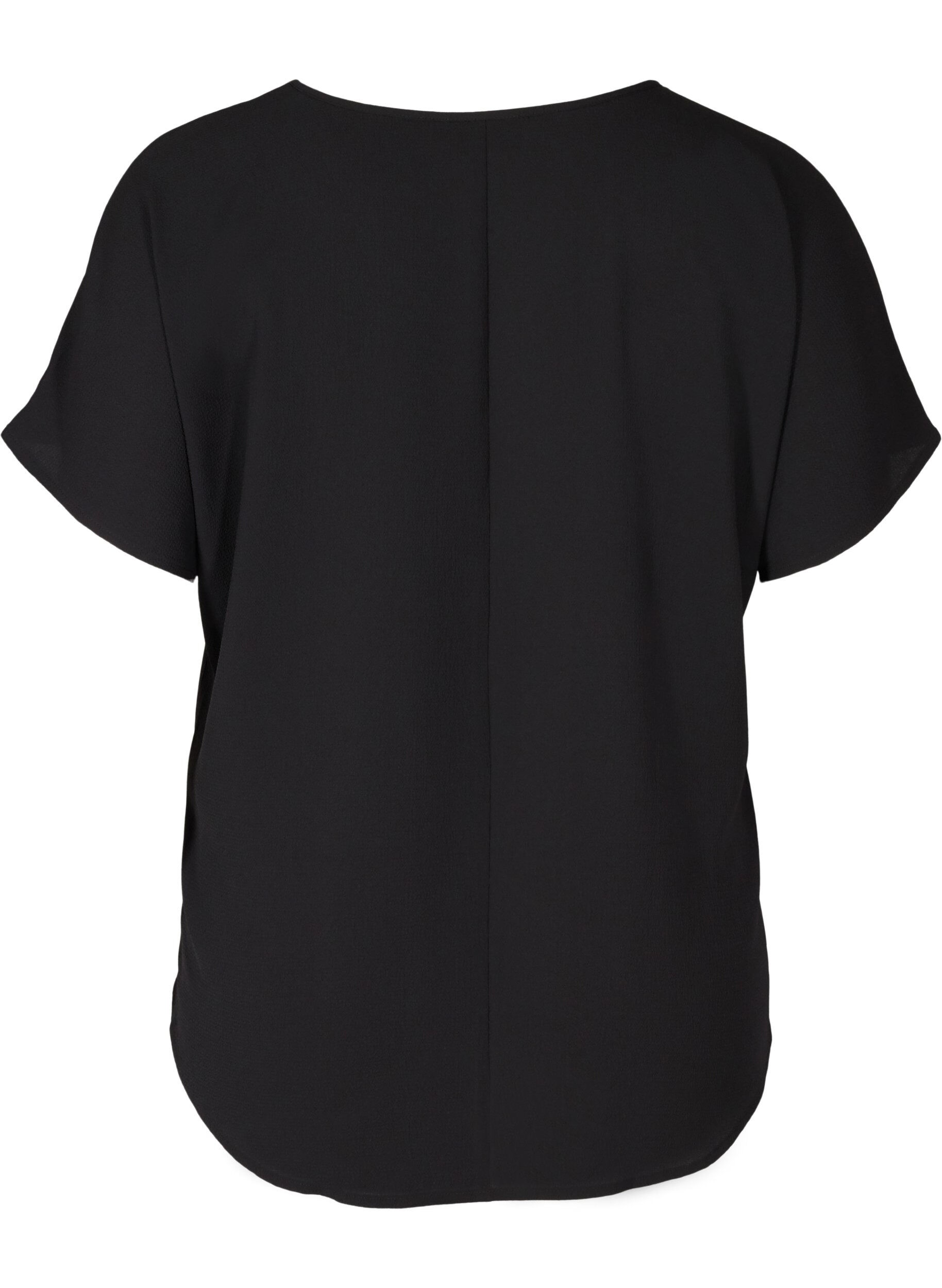 ZizzifashionBlouse with short sleeves and a round neckline, Black, Packshot image number 1