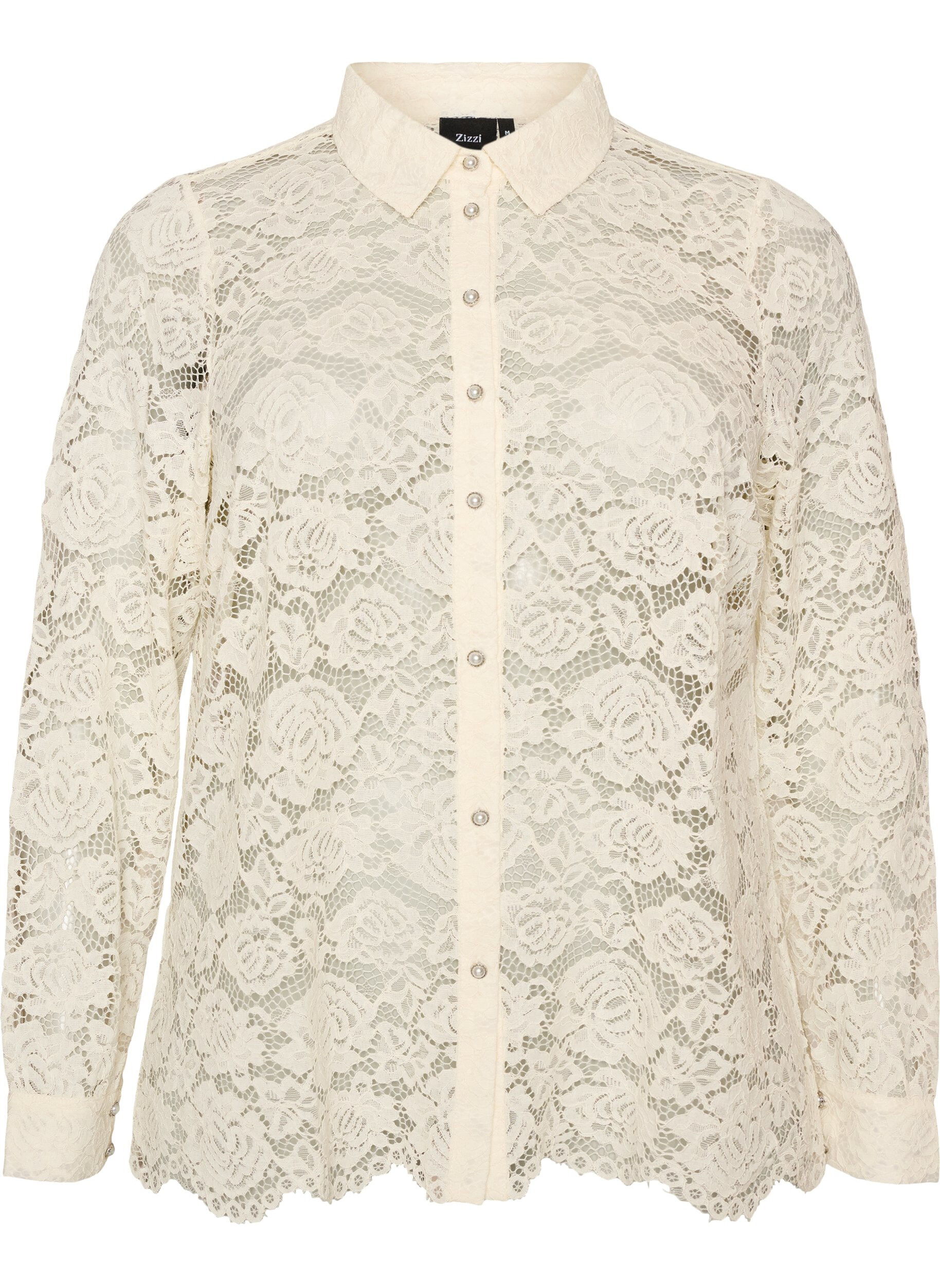 ZizzifashionLace shirt with pearl buttons, Vanilla, Packshot image number 0