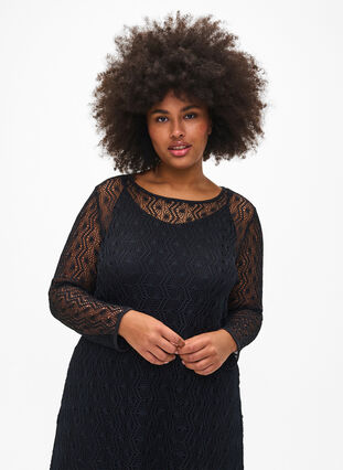 Crochet dress with long sleeves, Black, Model image number 2