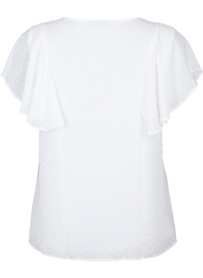 Blouse with dotted texture and short sleeves, Bright White, Packshot image number 1