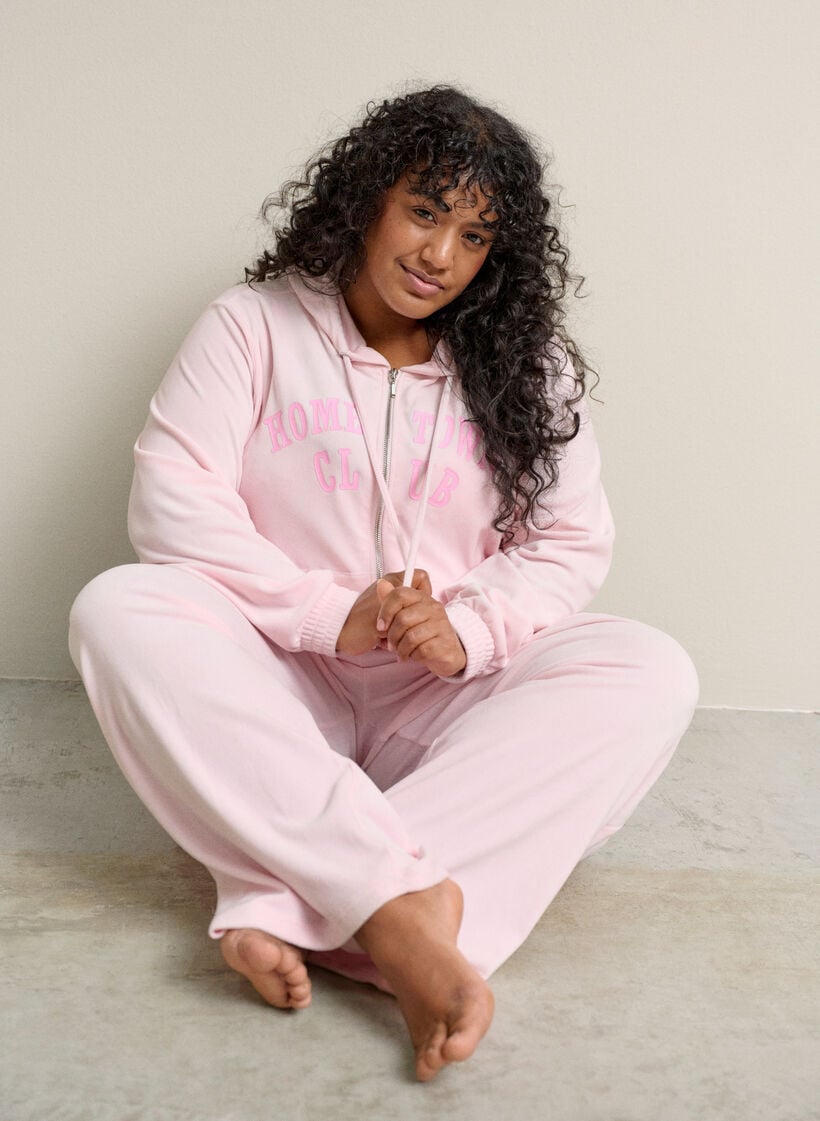 Soft velour hoodie with zipper, Rose, Image image number 0