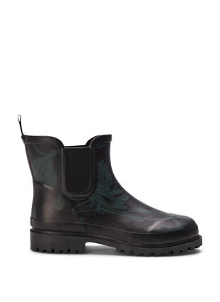 Short wide fit rubber boots with print, B. Teal Flower AOP, Packshot image number 0