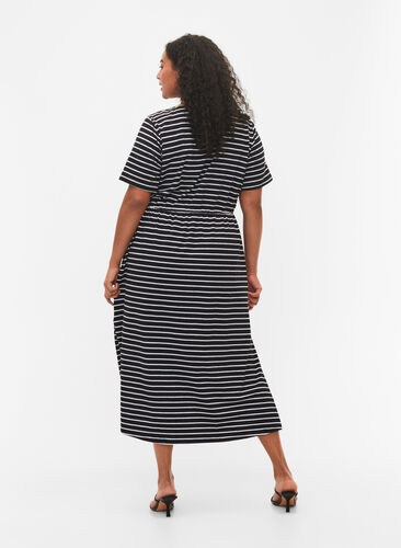 Midi dress in cotton with short sleeves, Black Stripe, Model image number 1