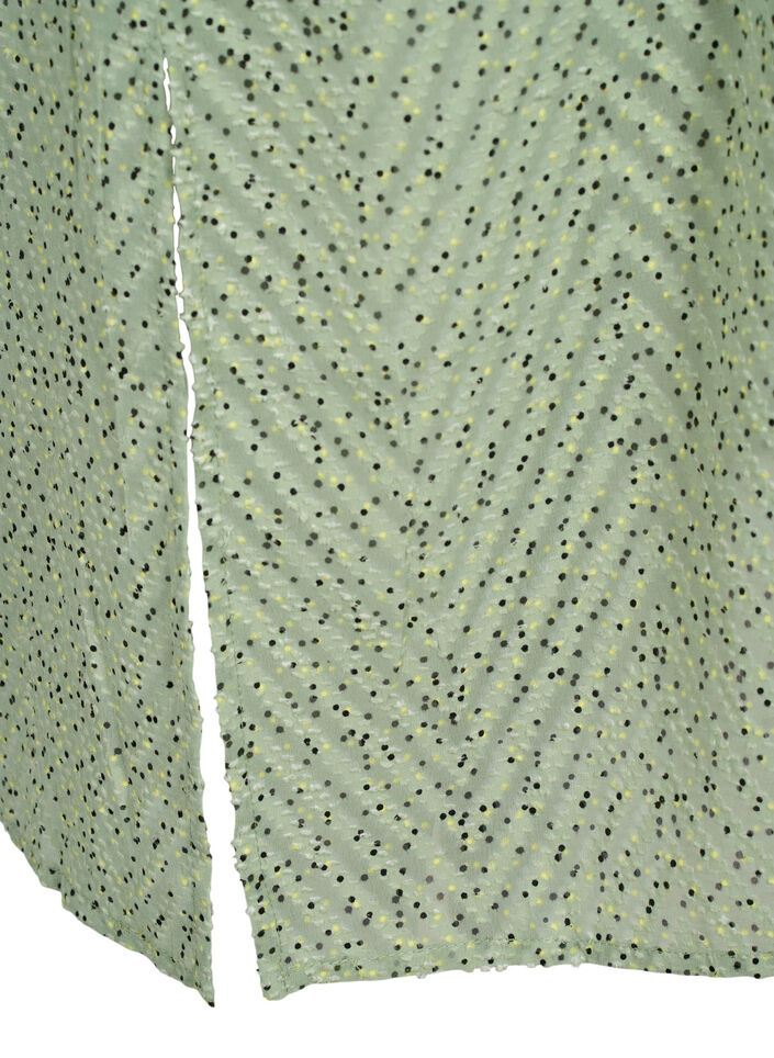 Dotted shirtdress with 3/4 sleeves and slit, Seagrass Dot, Packshot image number 3