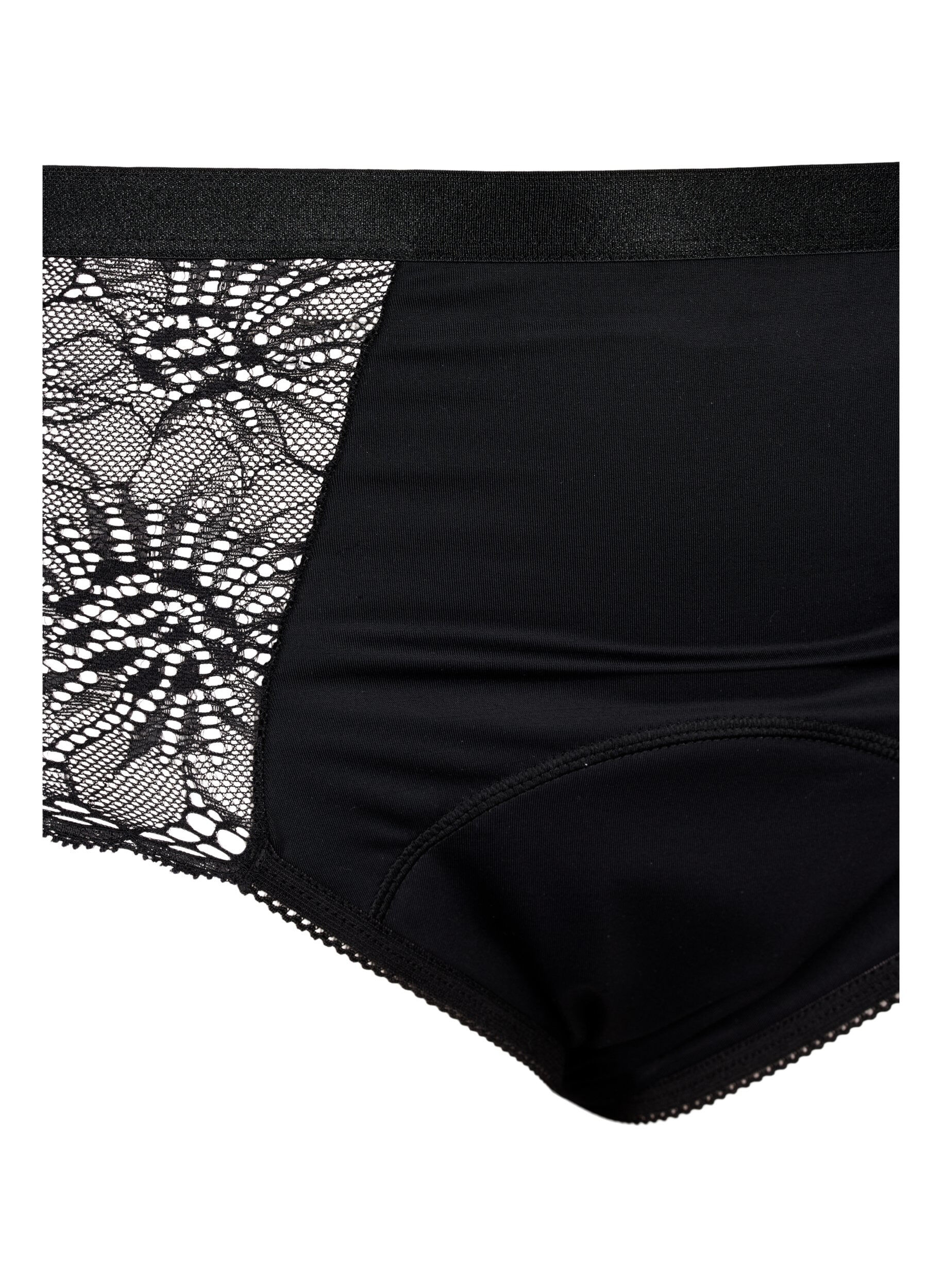 Zizzifashion Hipster period panties with lace, Black, Packshot image number 2