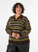 Knitted blouse with stripes and polo collar, Brown, Model image number 0