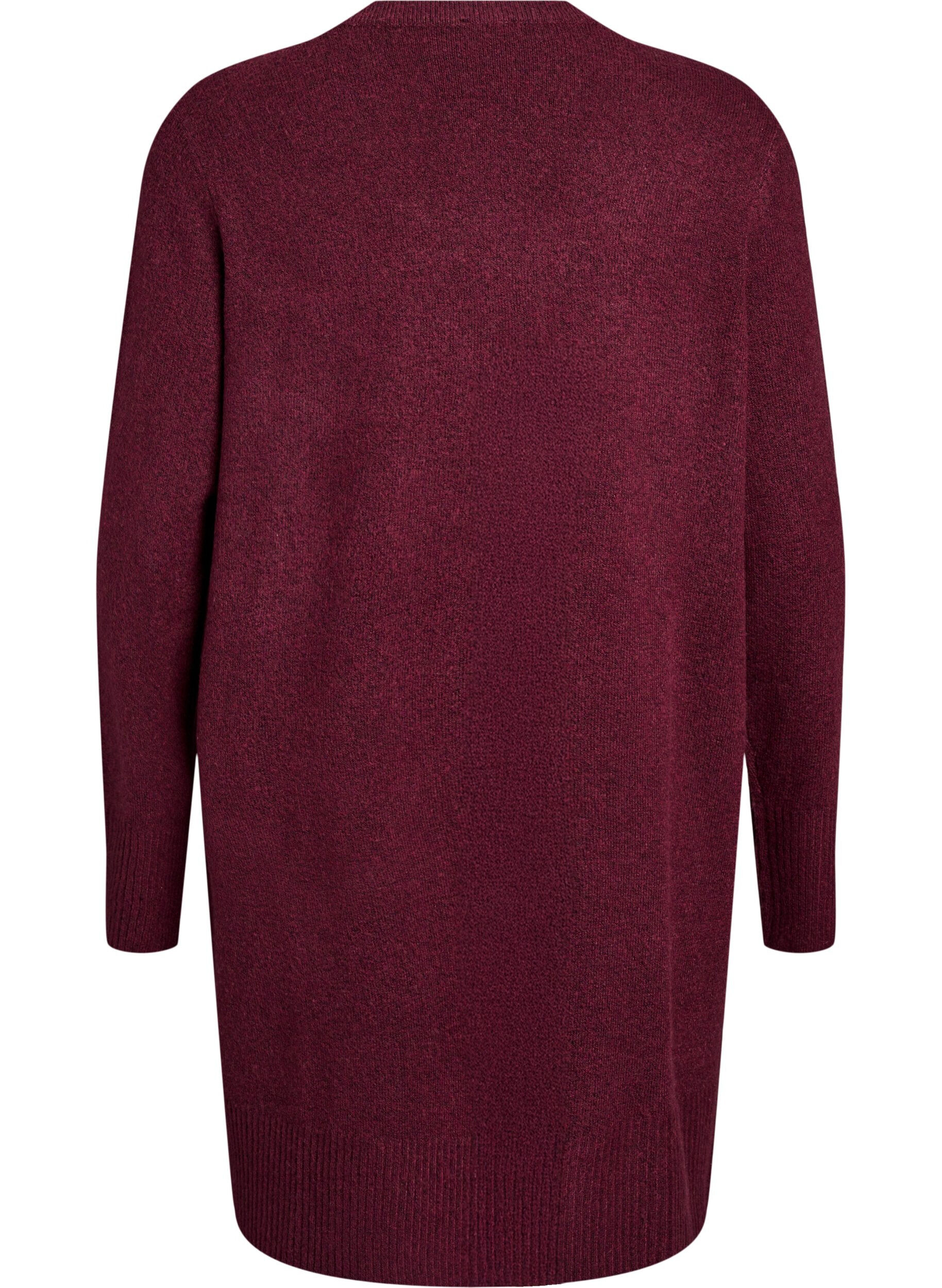 ZizzifashionRibbed Knit Cardigan with Pockets, Dark Bordeaux, Packshot image number 1