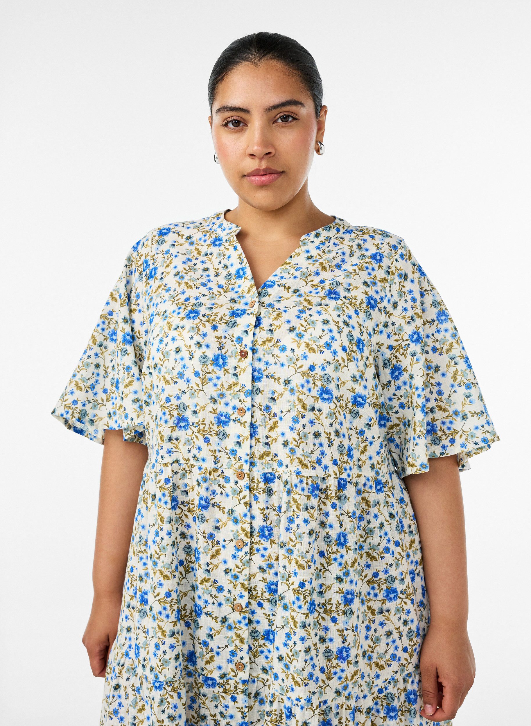 ZizzifashionCotton midi dress with floral print, Blue, Model image number 2