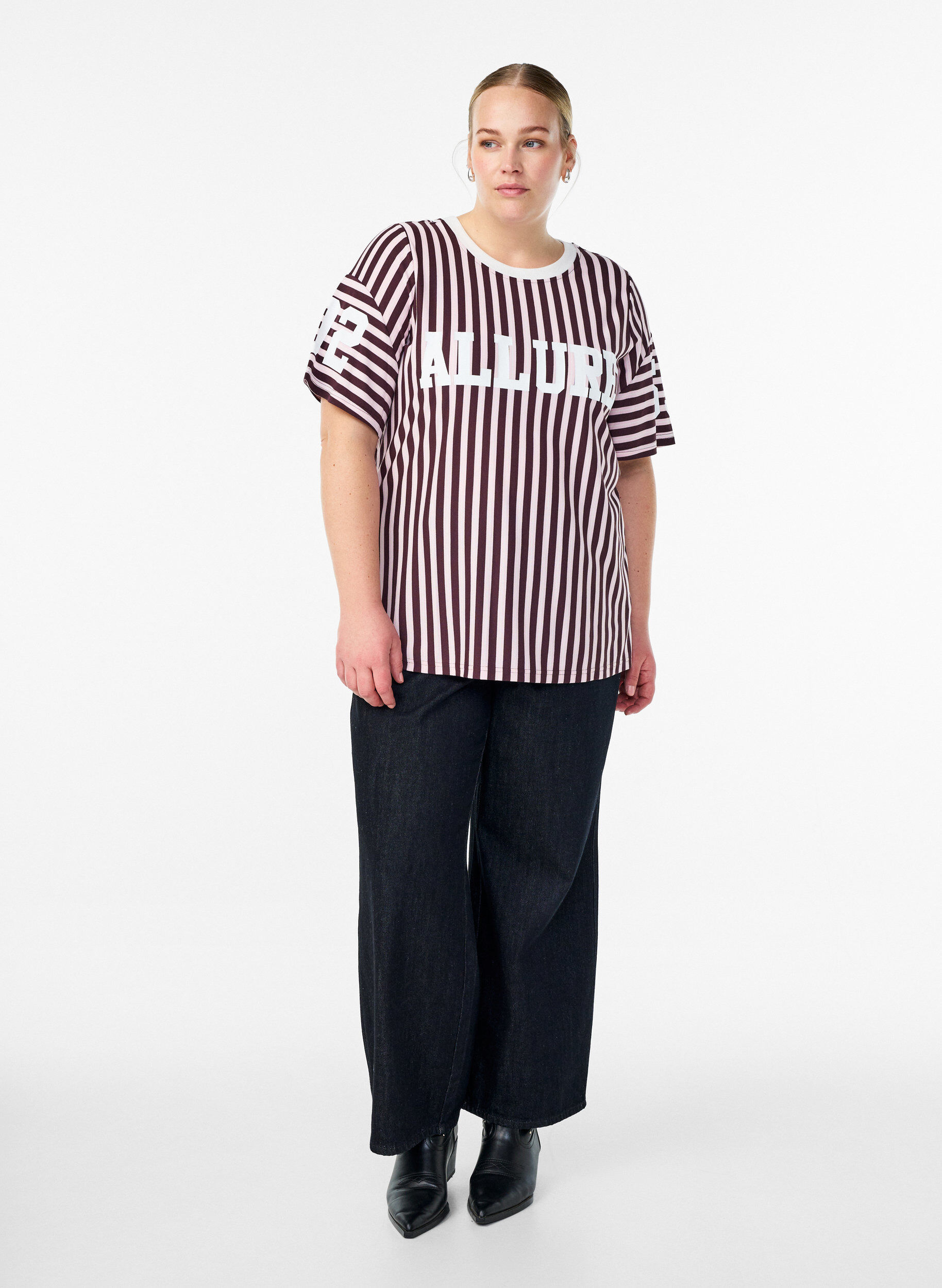 Zizzifashion T-shirt with stripes and sporty print, Dark Bordeaux, Model image number 1