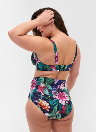 High-waisted bikini bottoms with floral print, Flower Print, Model image number 1