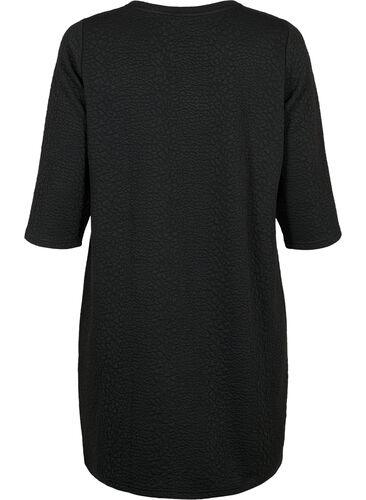 Dress with texture and 3/4 sleeves, Black, Packshot image number 1