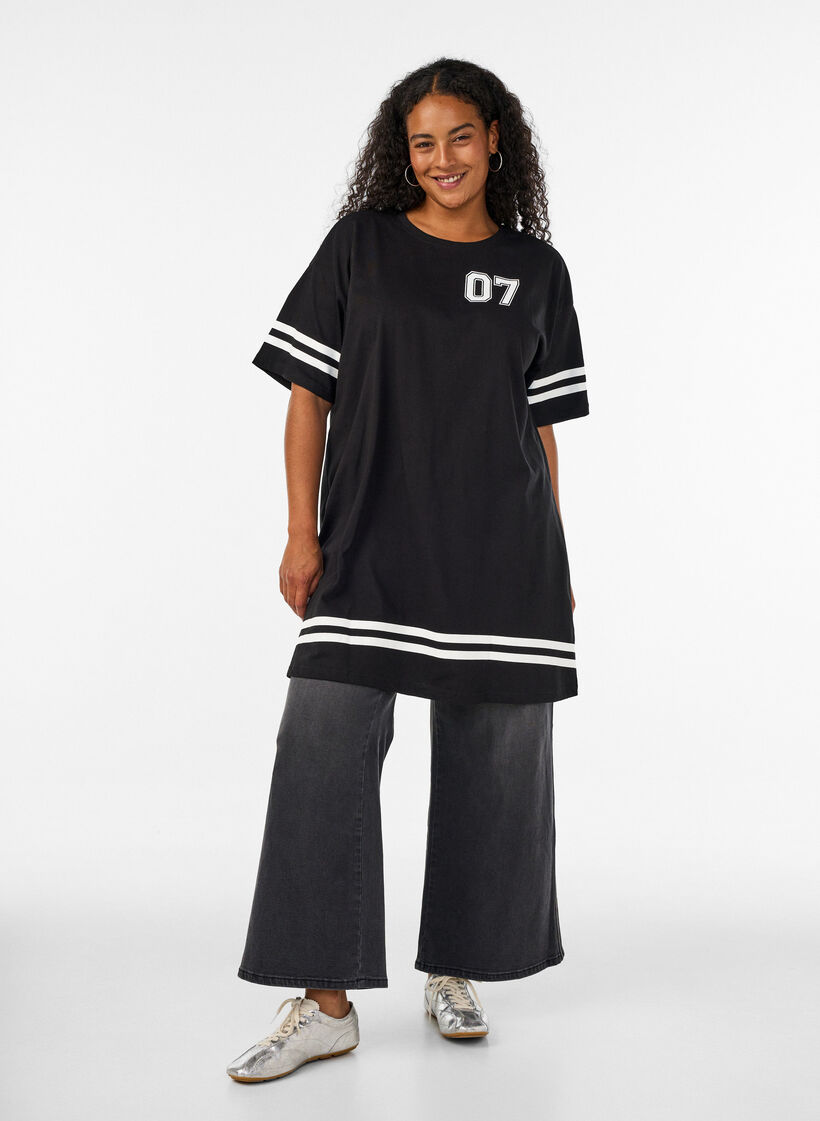 Short T-shirt dress with sporty details, Black, Model image number 1