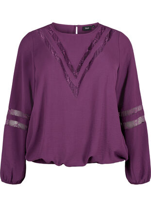 Long-sleeved blouse with lace, Deep Purple, Packshot image number 0