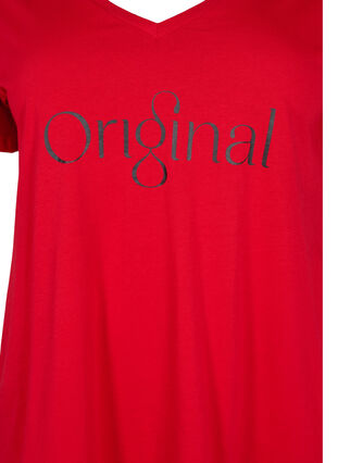 Cotton t-shirt with text print and v-neck, Tango Red ORI, Packshot image number 2