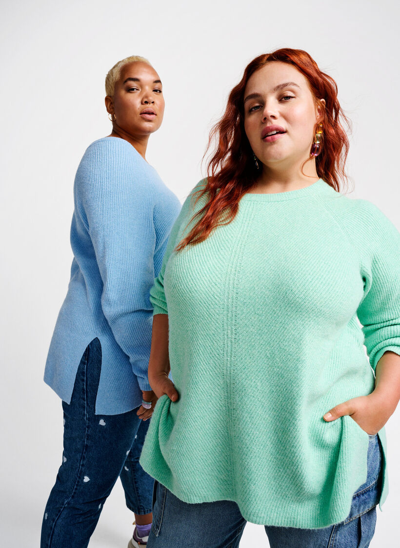 Melange pullover with side slit, Cabbage/White, Image image number 0