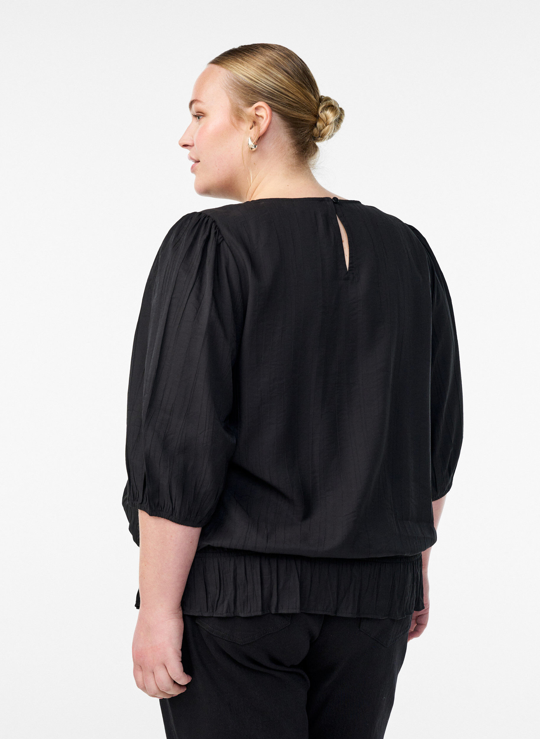 Zizzifashion Viscose blouse with 3/4 sleeves and balloon effect, Black, Model image number 2