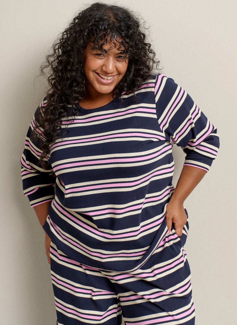 Striped pyjama bottoms with wide legs, Blue, Image