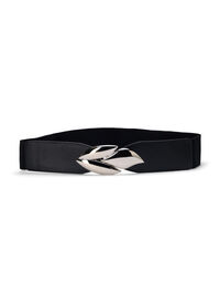 Elastic waist belt with silver-colored buckle