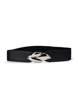 Elastic waist belt with silver-colored buckle, Black Silver Buckle, Packshot image number 0