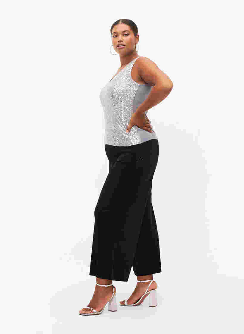 Wide leg velvet trousers, Black, Model image number 0