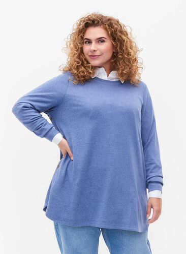 Melange blouse with buttons, Colony Blue Melange, Model image number 0