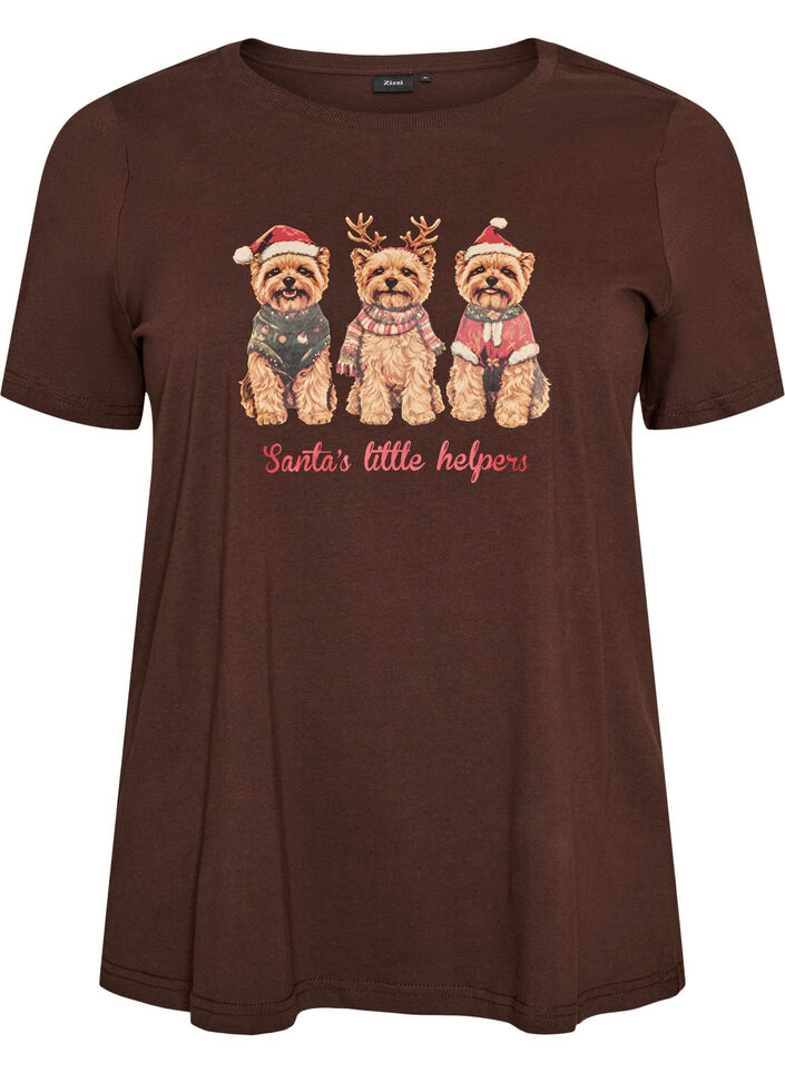 Christmas t-shirt in organic cotton, Brown, Packshot image number 0