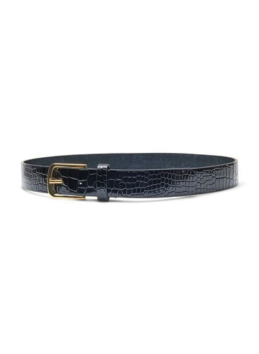 Textured belt in faux leather, Black, Packshot image number 1