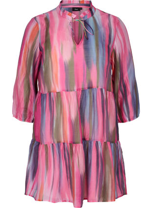 Printed viscose tunic with tie-string detail, Pink AOP, Packshot image number 0