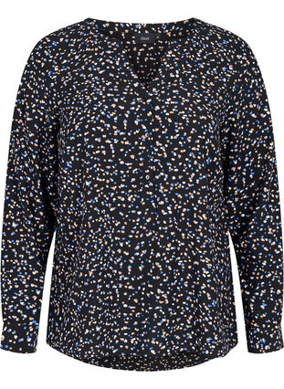 Patterned viscose blouse with long sleeves, Black Graphic , Packshot image number 0