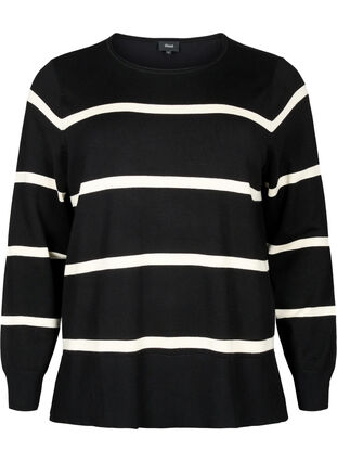 Knitted viscose blouse with stripes, Black Comb, Packshot image number 0