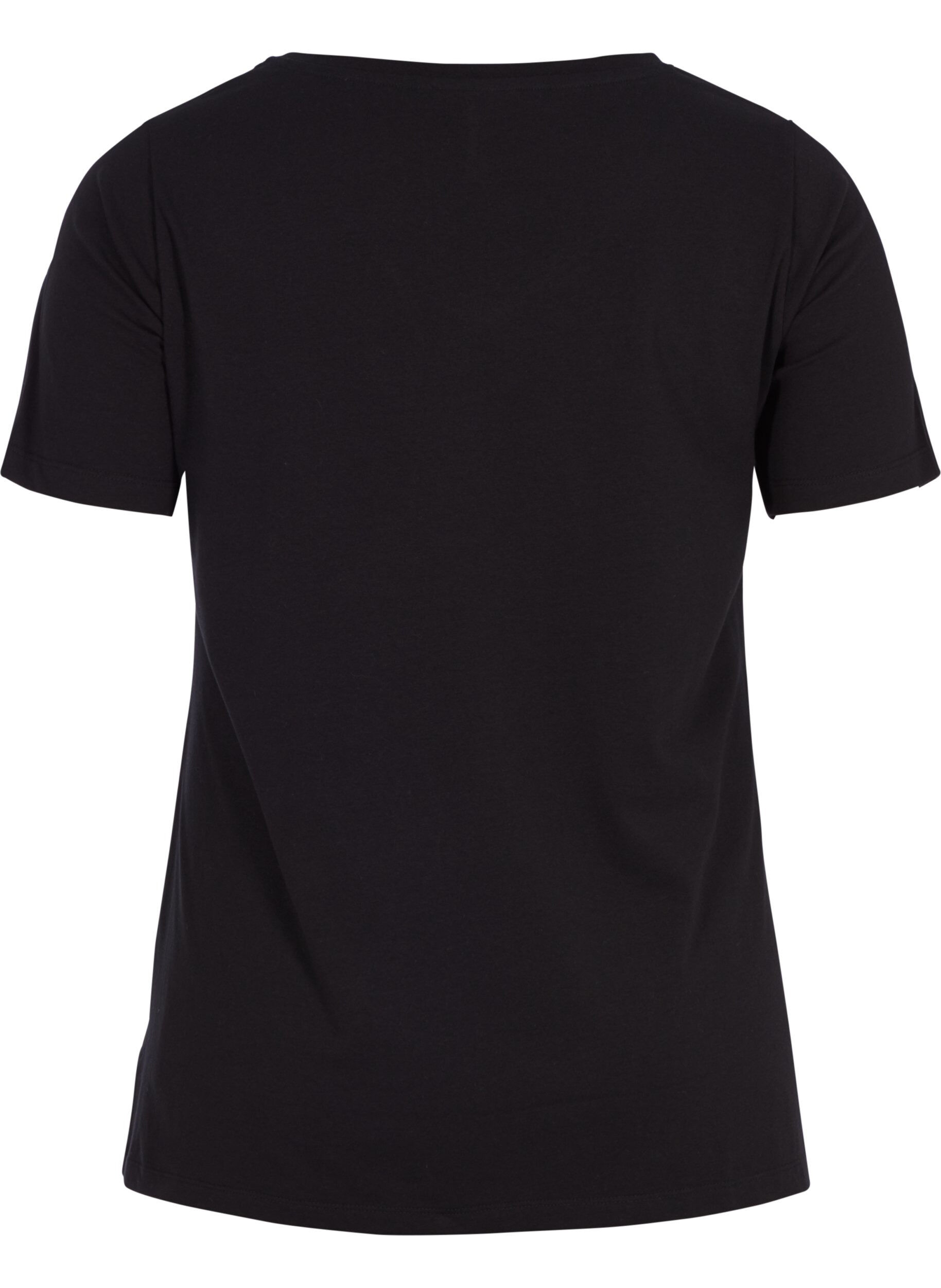 ZizzifashionBasic plain cotton t-shirt, Black, Packshot image number 1