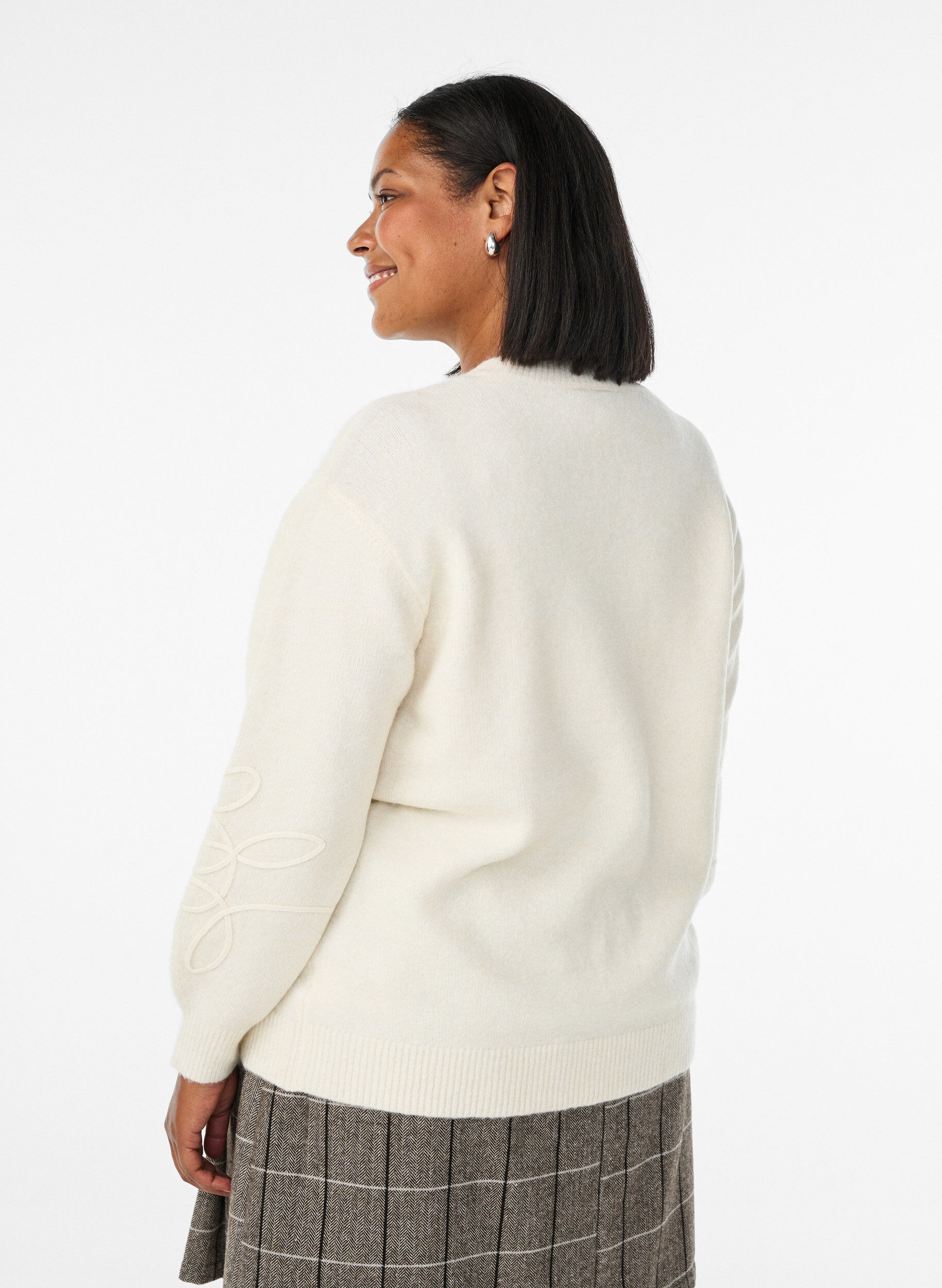 Zizzifashion Knitted blouse with sewn-on cord details, Beige, Model image number 2