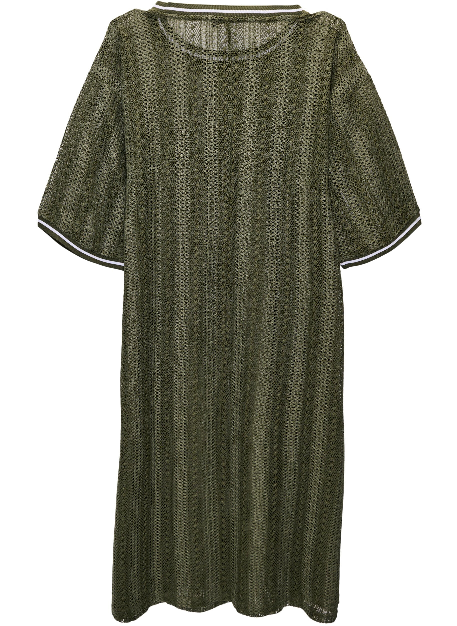 Zizzifashion Midi dress with openwork pattern and short sleeves, Green, Packshot image number 2