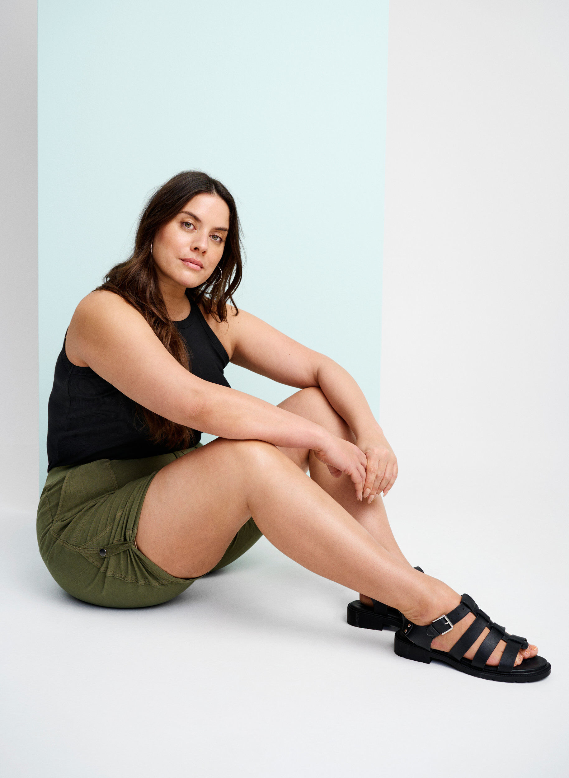 ZizzifashionLoose cotton shorts with pockets, Green, Image image number 0