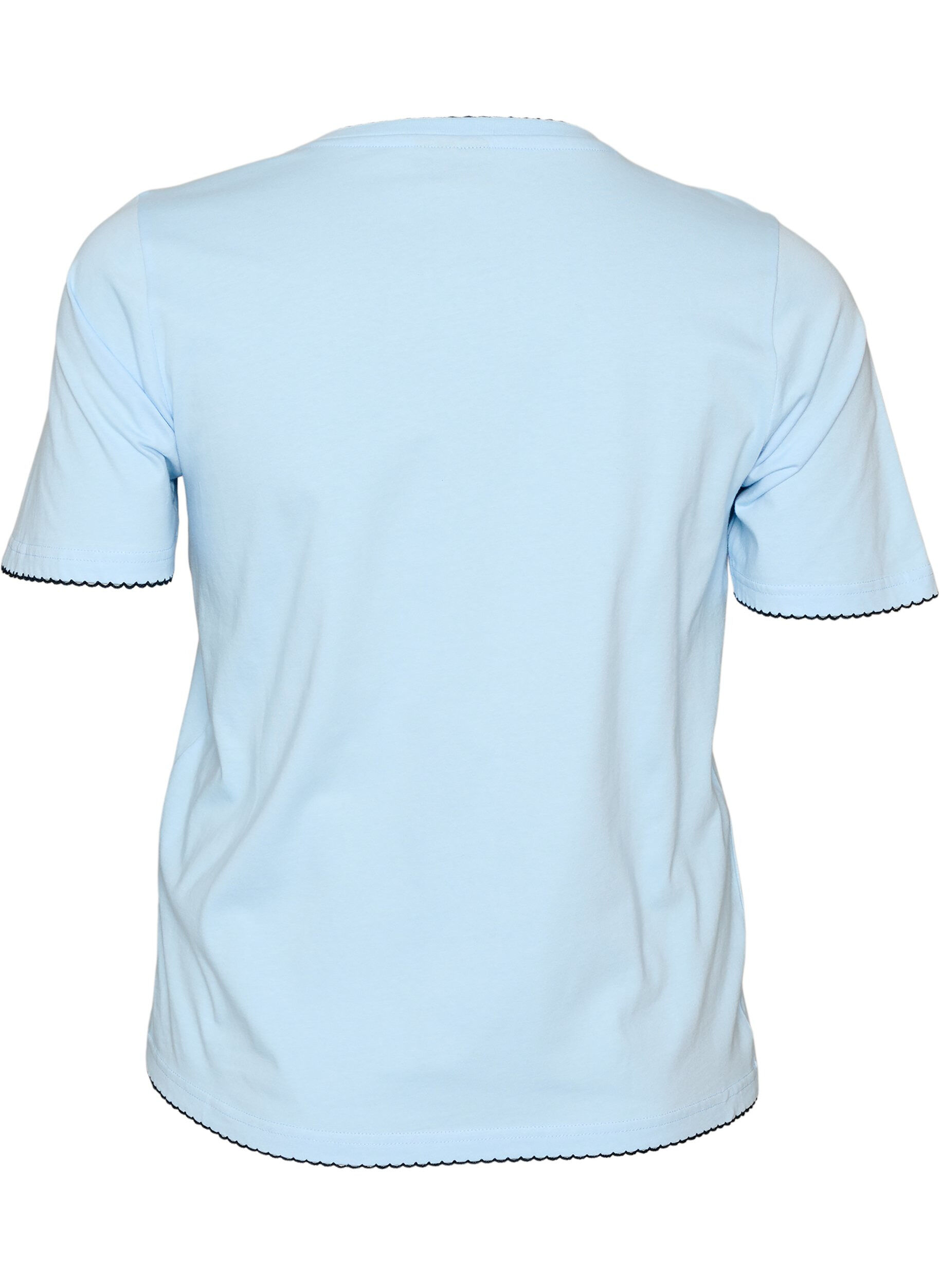 ZizzifashionCotton T-shirt with wavy contrasting edges, Light Blue, Packshot image number 1