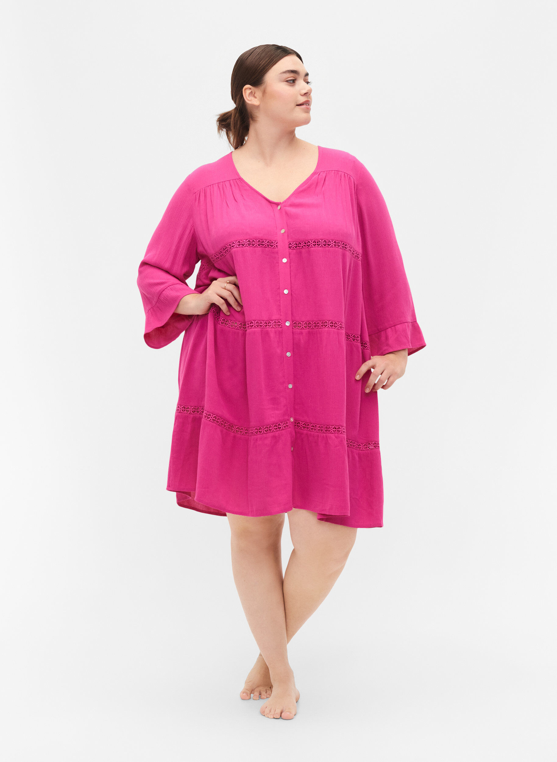 Zizzifashion Viscose beach dress, Raspberry Rose, Model image number 2