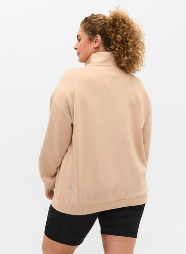 High-neck sweatshirt with zip, Oatmeal, Model image number 1