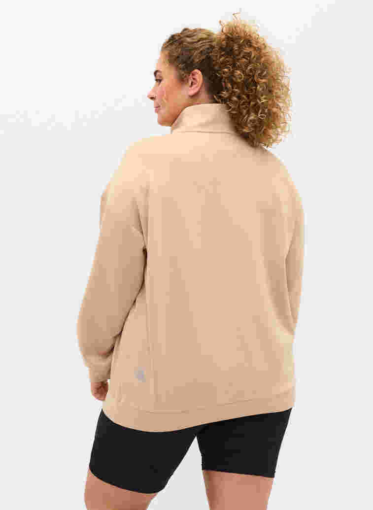 High-neck sweatshirt with zip, Oatmeal, Model